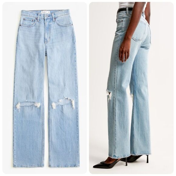 Abercrombie & Fitch The 90's Relaxed High Rise Jean Medium Knee Destroy | 29/8L - Picture 2 of 8